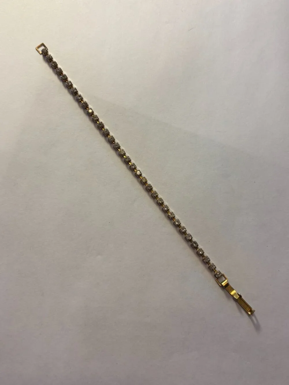Vintage Gold Tone Cup Chain Rhinestone Tennis Bracelet